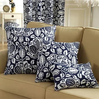 100% algodão azul capas de almofada Azul e a branca da porcelana decoração cadeira capa de almofada China porcelana de Caju de flores almofada de caso