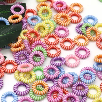 100Pcs Acrílico Candy Color Stripe Círculo Esferas Combinação Flexível de Miçangas Para Fazer Jóias DIY de Artesanato de Bordado Acessório 17mm