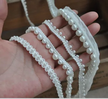 10Yards 1-1.7 cm branco pérola acessórios de vestuário colar de flor de diy feito a mão beading guarnição do laço de roupas de tecido de renda