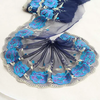 10Yards Bordado Guarnição do Laço Azul Fita de Tecido de corte para Arco de Curva Acessório DIY Material 18cm de Largura