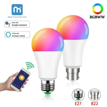 15W wi-Fi Smart Luz do Bulbo E27 B22 LED RGB Lâmpada Para Alexa e Google Home 85-265V RGB+Branco Dimmable a Função Temporizador de cor Bulbo