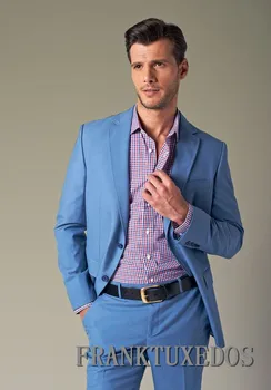 2019 Azul Único Breasted Slim Fit Suits Mens Casamento Personalizado Baile Ternos de 2 Peças de Negócios Formal Ternos Tuxedo (casaco+calça)