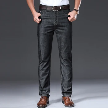 2021 Homens Jeans Verão Fina e Respirável Macio Meados de Reta Normal dos Homens de Calças Jeans Vintage Mens Vestuário