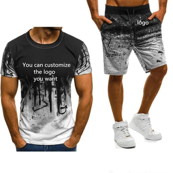 2021 Verão dos Homens t-shirt, shorts logotipo Personalizado casual Gradiente de Alta Qualidade de Algodão dos Homens T-Shirt Terno de 2Pcs