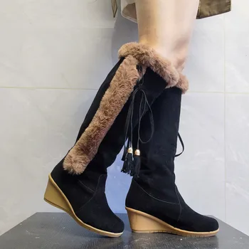 2022 inverno novas botas altas versão coreana fina coelho gola de pele botas de neve grosso calcanhar over-the-knee boots