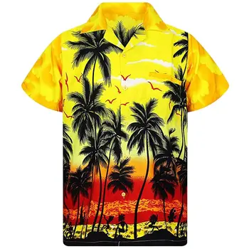 2022 Moda 3d Camisas dos Homens Casual Clássico Mangas Curtas coqueiro Havaí Viagem Praia Solta Versátil Camisas Oversized