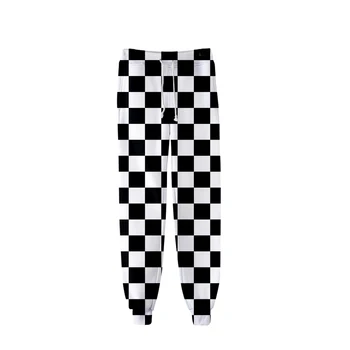 2022 moda outono juventude jogging cavallari impressão 3D Ghost Lâmina de homens / senhoras de preto e branco xadrez estilo de calças de elástico
