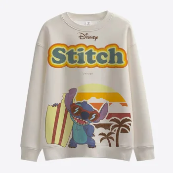 2022 Nova Primavera e Outono Streetwear Marca Disney Stitch Anime Gola Redonda Casual Camisola dos Homens Pulôver Top de Manga Longa Y2K