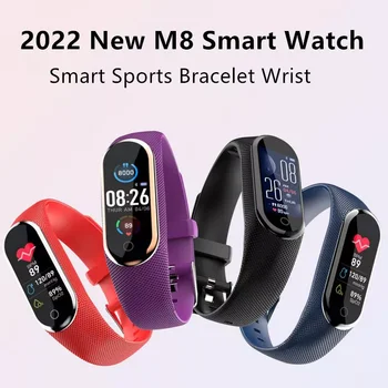 2022 Novo M8 Smart Assistir Esportes Fitness Relógios de Homens de Mulheres Inteligentes Pulseira Bluetooth Pedômetro Coração da taxa de Oxigênio no Sangue do Smartwatch