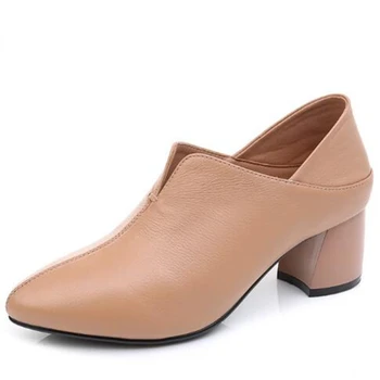 2022 Pontas de Couro Genuíno Sapatos de Mulher Calçados Casuais Conforto Macio o Salto Alto Britânico Vento Lace-up Sapatos da Moda, Sapatos femininos