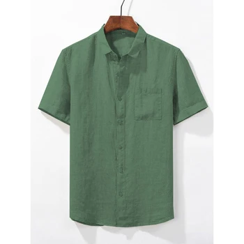 2022 Verão Solta Novas Cores Sólidas Casual Lapela da Camisa Preta Verde Breasted Único de Homens de Curto Tops de Manga de Camisa de Roupas