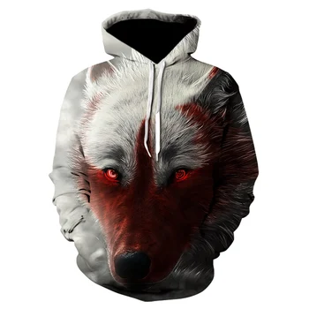 3D homens casaco de capuz animal lobo de olhos vermelhos impresso capuz casual de moda pulôver de rua de inverno de roupas halter top