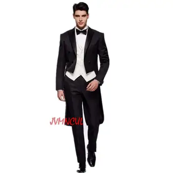 3Pcs Feito Blazer Calças de Homens de Terno Double Breasted Noivo Ternos Tailcoat Mens Casamento Baile Ternos Smoking Jacket+Colete+Calça