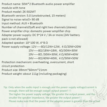3X ZK-502MT Bluetooth 5.0 Amplificador de Subwoofer Conselho de Canal 2.0 de Alta Potência de Áudio, Amplificador Estéreo Conselho 2X50W AMPLIFICADOR de Baixo 2