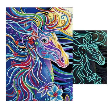 5D Cavalo Luminosa DIY Diamante Pintura, Ponto Cruz Kit de Bordado da Imagem em Mosaico De Strass Decoração de Casa de imagens de artesanato de brinquedos 0