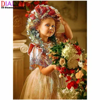 5d Diamante Pintura Completa da Broca Menina Diamante Arte do Bordado Mosaico Rosa Flor de Criança Decoração da Parede