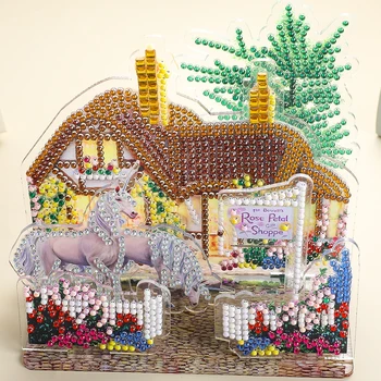 5D DIY Diamante Pintura, Ponto Cruz Garoto Acrílico Arte do Mosaico Pétala de ROSA Shoppe Casa de Cavalo Animais Bonito Presente Para as Crianças