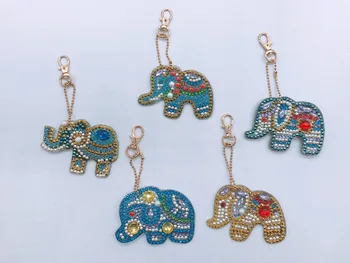 5pcs DIY Especial Total em Forma de Diamante Pintura Elefante Cartoon Chaveiro Chaveiros de Ponto de Cruz, Bordados oferta de Saco de Chave de Cadeia