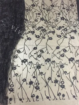 5yards A029 preto/nude ouro/azul escuro mão colei de impressão brilho tule de malha vestido de tecido para corte /design de moda