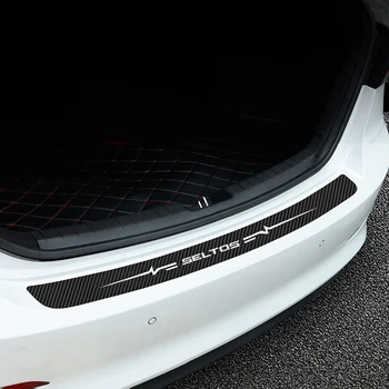 A Fibra de carbono Carro Soleira da Porta Tronco Faixa de Proteção Decalques para Kia Seltos Logotipo Limite de Anti-risco Sujo Fita Acessórios 2