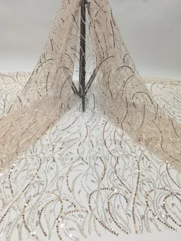 Africana de lantejoulas tecido do laço 2021 de alta qualidade bordados têxteis francês Nigeriano, tule tecido do laço de casamento FJ39111