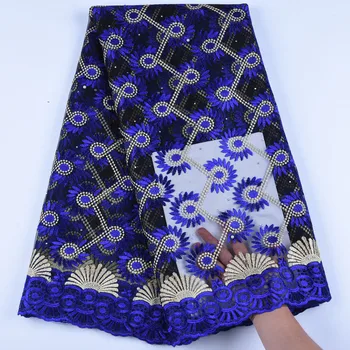 Africana Renda Francesa Tecido De Alta Qualidade De Tule De Malha De Tecido De Renda 5 Metros De Bordado Azul Nigeriano Tecido De Renda Para Mulheres De Vestido 1144