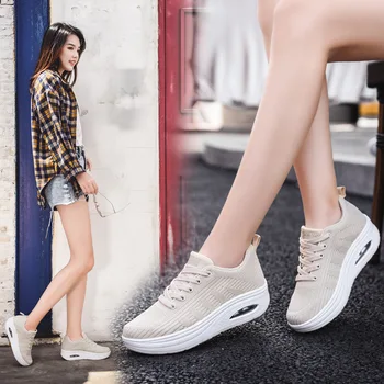 Almofada de ar e sapatos brancos, mulheres tênis outono 2021 novo antiderrapante sola macia leve balanço de sapatos para as mulheres tênis
