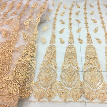 Alta Qualidade de Ouro Bordado com fio de Tecido de Renda Africana França Tule de Renda Para o Vestido de Casamento figurinista tecido