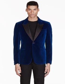 Alta Qualidade do Novo Designer de Moda Noivos Smoking Homens Ternos Pico de Lapela Um Botão de Jantar de Casamento de Veludo Azul (Casaco+ Calça) bla