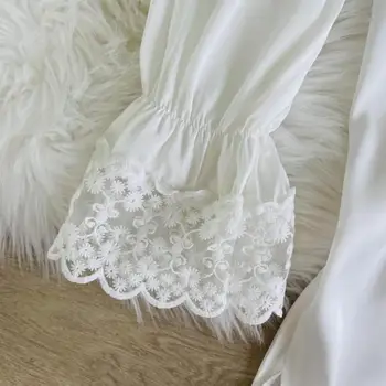 As Mulheres De Branco De Veludo Nigtgown Renda Dormir Vestido De Guarnição Do Laço De Pijamas Femininos De Veludo Nightdress Casual, Roupa De Casa Vestido 4