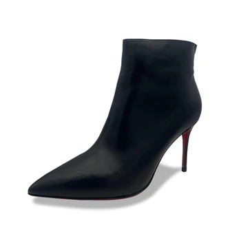 As mulheres do Tornozelo Botas de 100% De Pelica Suburbano Clássico Vermelho Sola de Sapatos de Luxo Designer 10cm Botas de Salto Elegante das Mulheres de Negócios