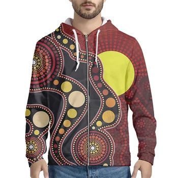 Austrália aborígine Indígenas Tartarugas Padrão masculino de manga comprida Zíper Capuz Casaco de Primavera Outono Solta Streetwear Pulôver 3