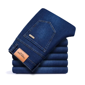 Bom Outono Marca Anti-roubo de Zíper Reta Slim Jeans Estilo Clássico Mens Business Casual de Espessura resistente ao Desgaste Azul, calça Jeans Preta