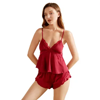 BONLAVIE Tamanho Grande de Mulheres Sexy de Pijama Imitação de Seda lingerie Sexy Shorts Suspender Nightdress do Terno