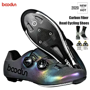 BOODUN 2020 novo colorido luminoso de fibra de carbono sapatos de ciclismo ao ar livre homens mulheres profissionais entusiasta do ciclismo bicicleta de estrada de sapatos