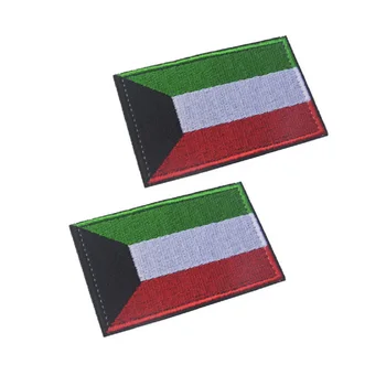 Bordados 3D, Patches Braçadeira de Loops E Gancho Bandeira Do Kuwait Bandeira Remendos de Pano Patch Bordado Braçadeira