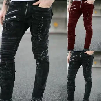 Calças Jeans Decorativos Zíper Fino Tendência Skinny, calças de Brim dos Homens, Em 2022, a Europeia e a Americana Novos Estilos
