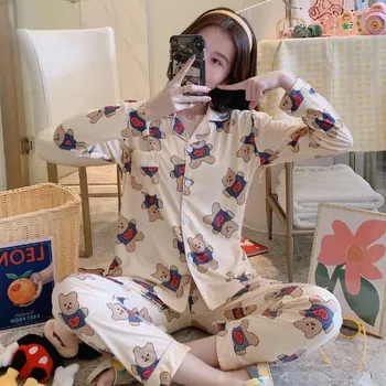 Casaquinho de algodão Lapela Pijama de manga comprida Casa de Inverno de Serviço Aquecido Terno para as Mulheres Camisola de Dormir Tops Sala de Vestir 1