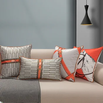 Cetim impresso sofá decorativo capa de almofada laranja cavalo impressos em 3d fronha de linhas geométricas hotel bed fronha de almofada da cadeira