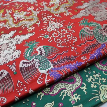 CF911 Vermelho/Verde do Dragão/Phoenix Embroideried Estilo Chinês Brocade em Tecido Jacquard Tabela Roupas de Têxteis Lar DIY de Costura Material