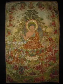 Chinês coleção de Antiguidades Thangka bordado Shakya Muni diagrama de