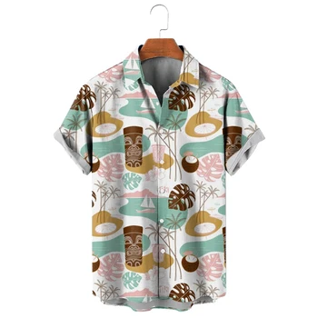 CLOOCL Homens Camisas Havaianas Máscara de Coco Folha de Árvore Camisa Polinésia Gráfico Praia Tropical Tops Homens Roupas Ropa Hombre