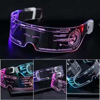 Colorido Luminoso Óculos LED Óculos Futurista Eletrônico Viseira Óculos para Festa de Natal Bares Rave Festival de Dança Mostra