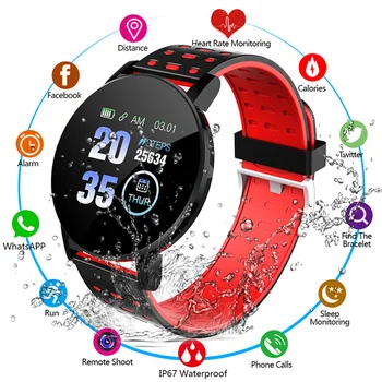 Contração Smart Watch Homens Mulheres Taxa de Coração Monitorização da Pressão Arterial de Fitness Esporte racker Bluetooth Reproduzir Música Chamada 119 Smart Watch