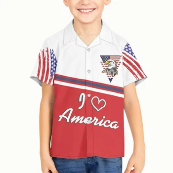 Crianças T-shirt de Verão 2022 eu Amo a América Bandeira dos EUA Roupas Personalizadas Branco e Vermelho Imprimir Novo Garoto Roupas Casuais Roupas de Estilo