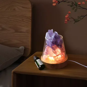 Cristal de Sal de Rocha Lâmpada com Aromaterapia Recarregável USB Difusor do Ar de Dormir de Noite a Luz do Óleo Essencial Difusor de Luz