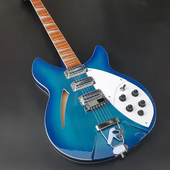 De alta qualidade 6-seqüência de 360 guitarra elétrica, três captadores, duas saídas, mogno escala com azul de verniz brilho, livre deliv