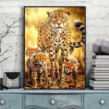 DIY 5D Diamante de Pintura, Arte em Mosaico Tigre Família Leopard Kits Diamond Pintura de Cristal de Artesanato de Parede de Artes para a Decoração Home da Parede