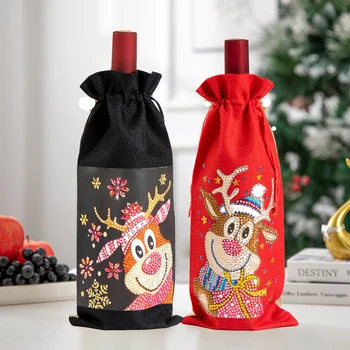 DIY Diamante Pintura de Natal de garrafas de Vinho, Sacos de Cobertura Feliz Natal o Natal de Garrafa de Vinho do Cordão, Saco de Ano Novo Decoração de Mesa 1