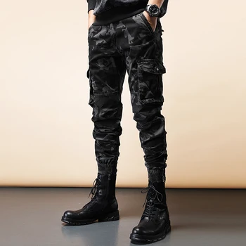 Dos Homens de moda de Camuflagem Calças Cargo Militar Tático Bolsos Laterais de Calças Soltas de Algodão